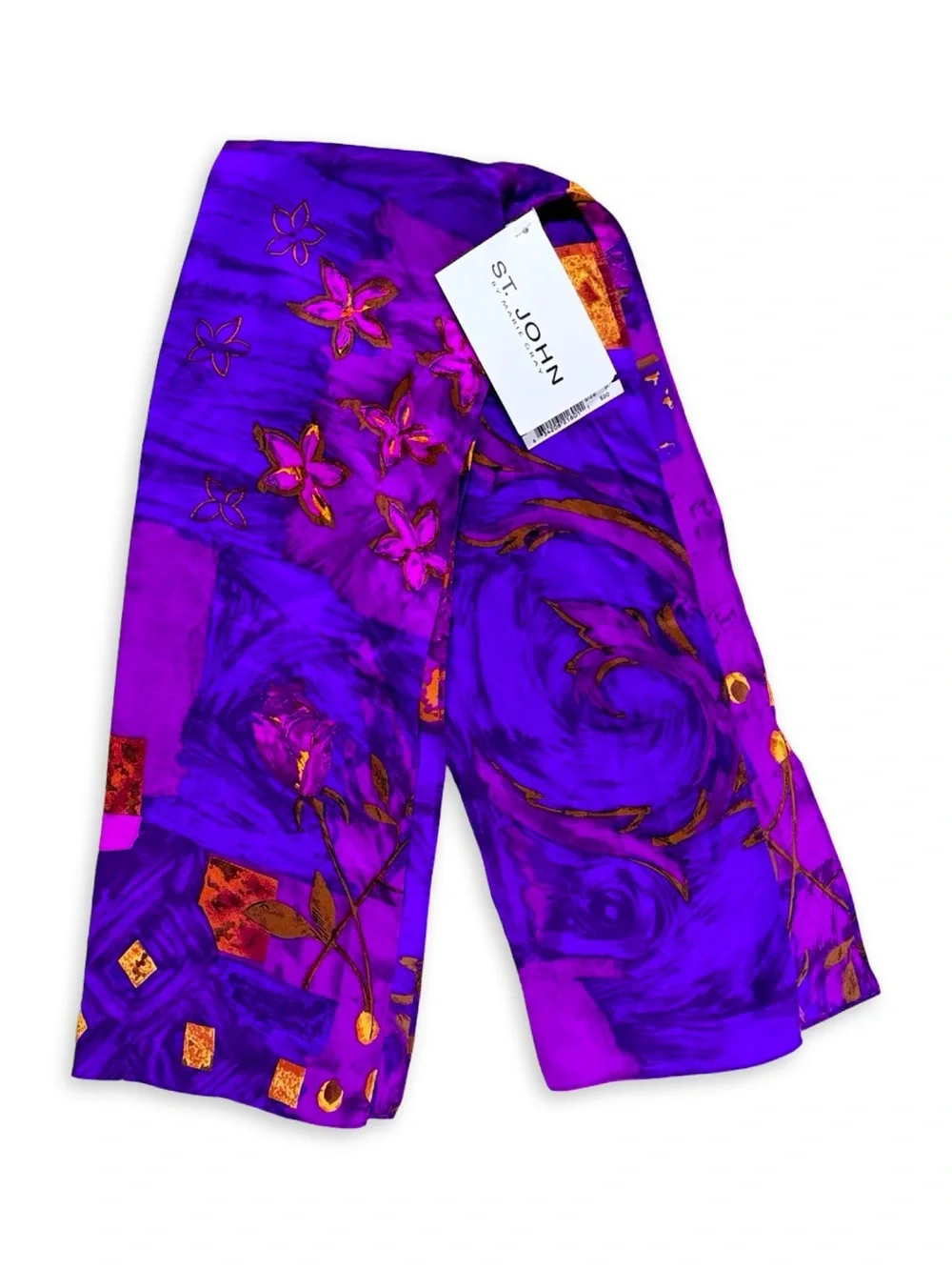 NWT Vintage St. John by Marie Gray 100% Silk Scarf Purple African Violet